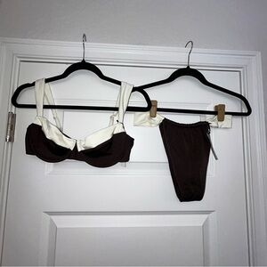 New, Hard Swimwear Two-Tone Two Piece Cheeky Thong Bikini Swimsuit Set